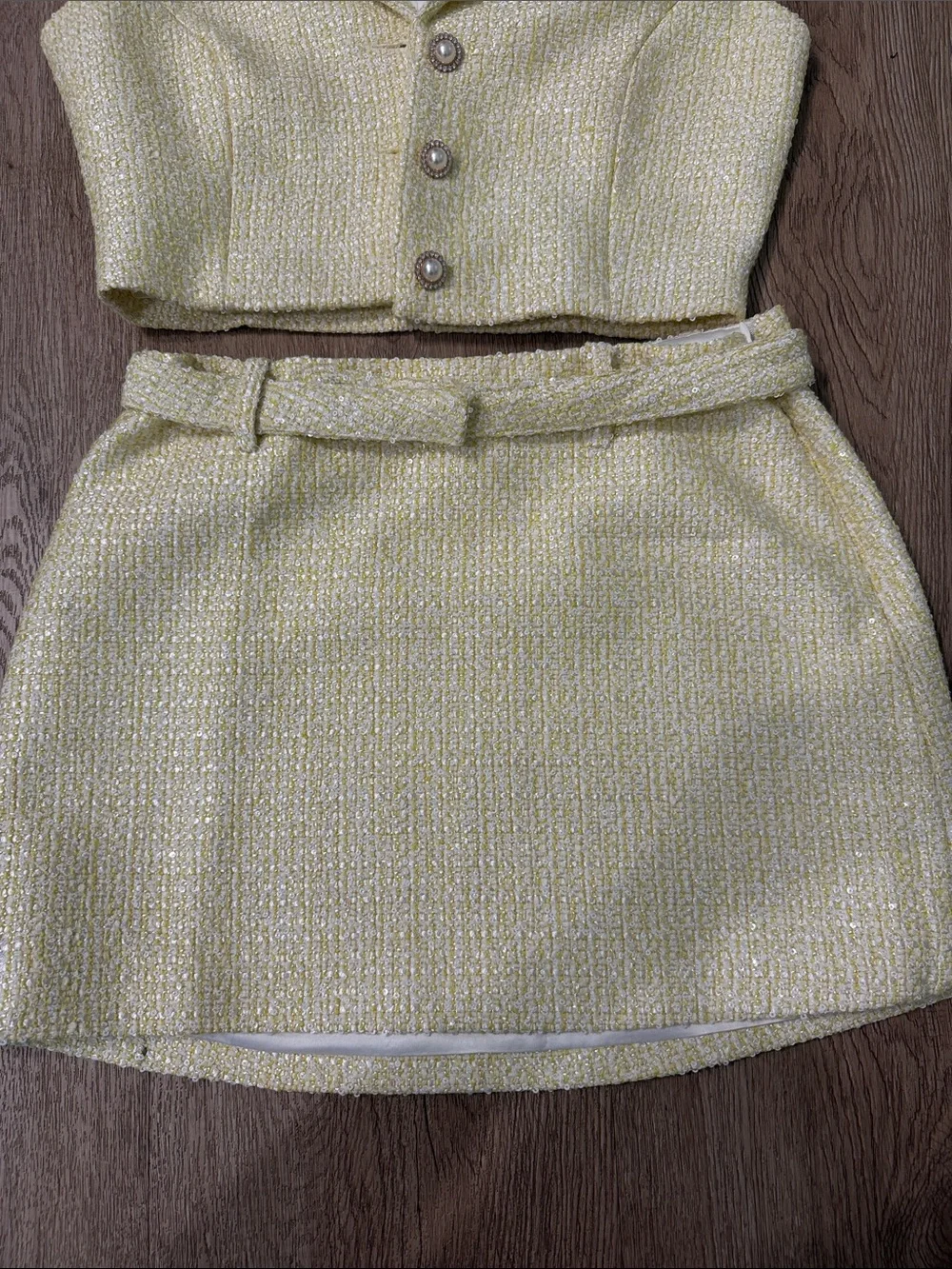Meshki Cream Tweed Mini Skirt with Belt